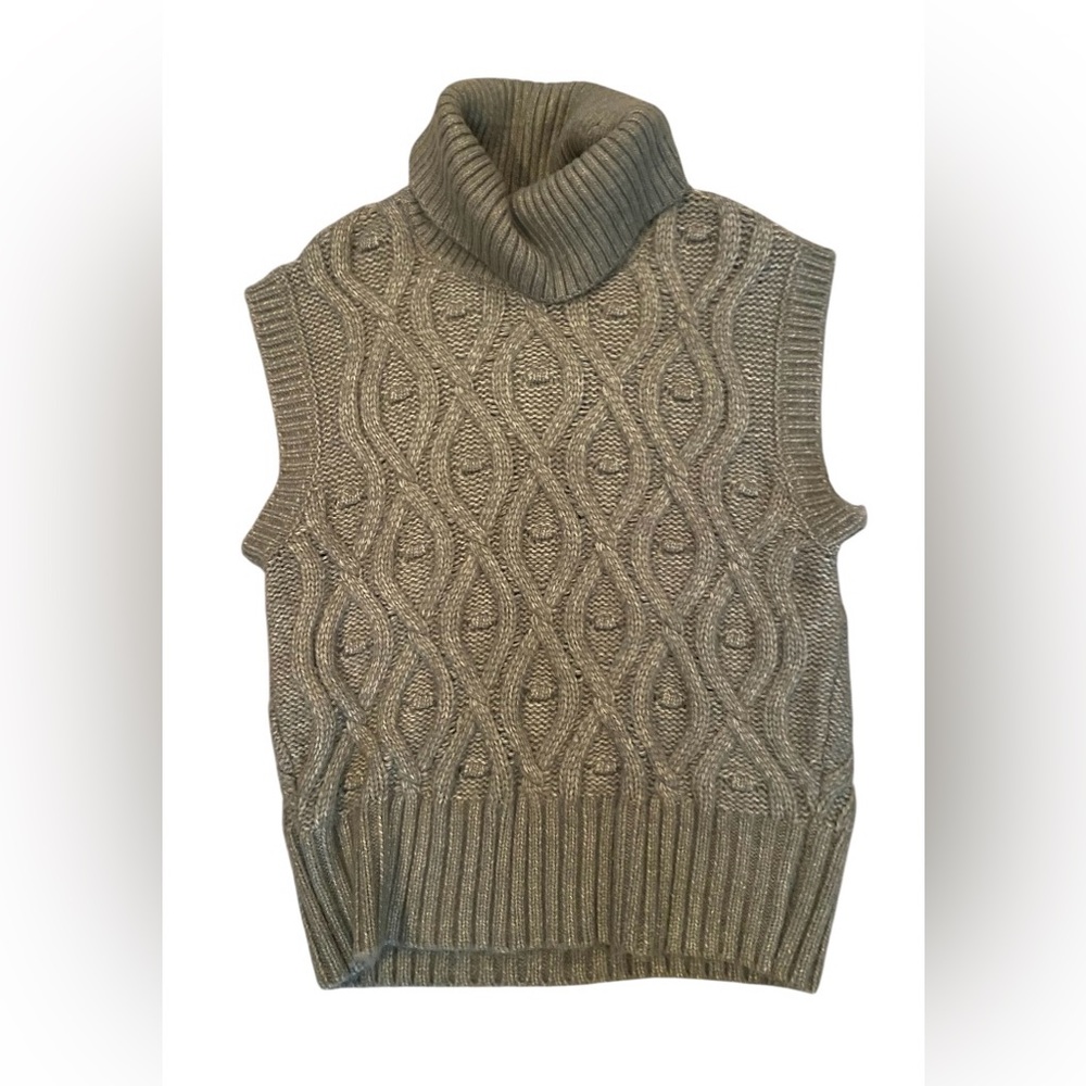 Sincerely Jules Cable Knit Sleeveless Turtleneck Vest - Taupe